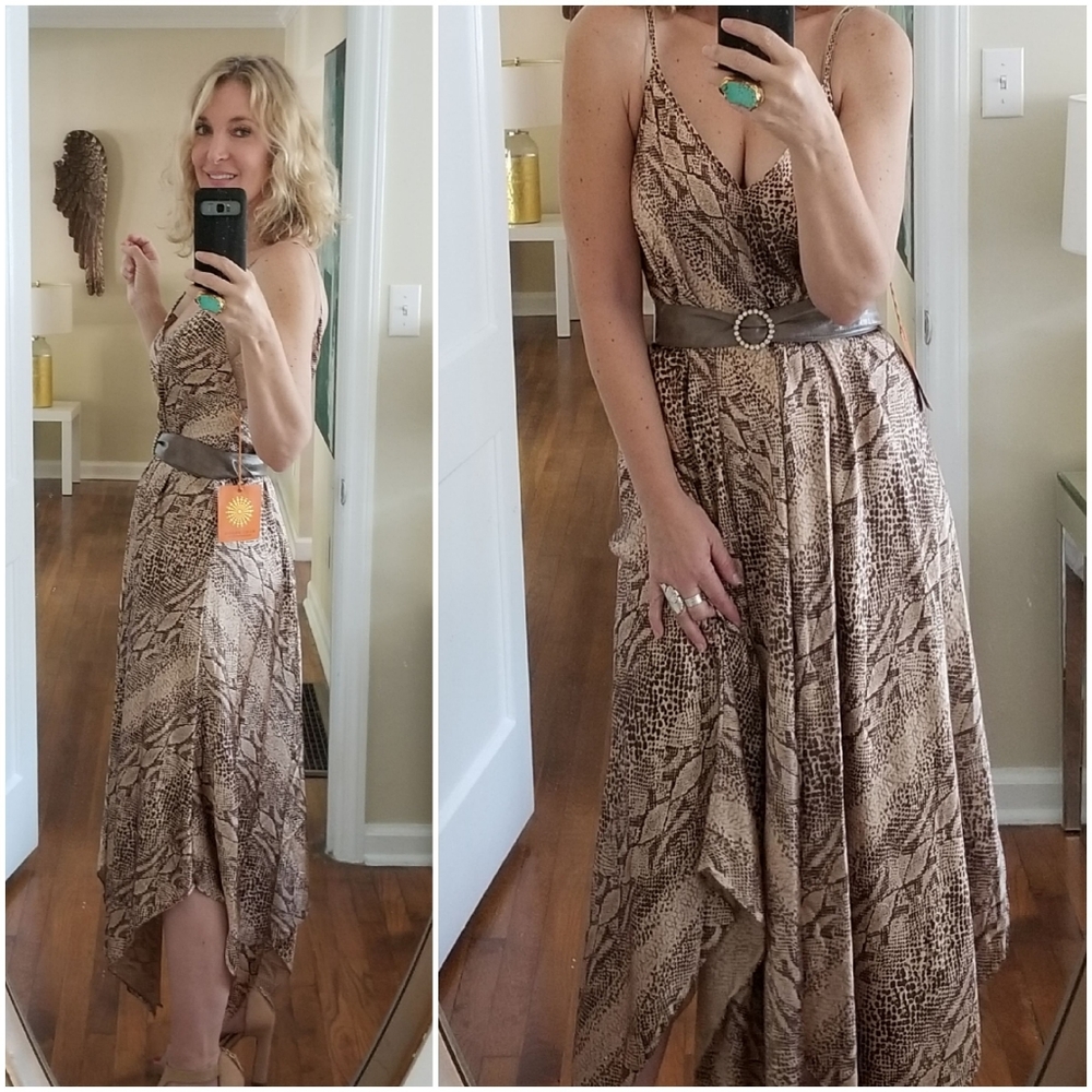 Silk Charmeuse Snakeprint Maxi Party Dress, Ramy Brook NWT